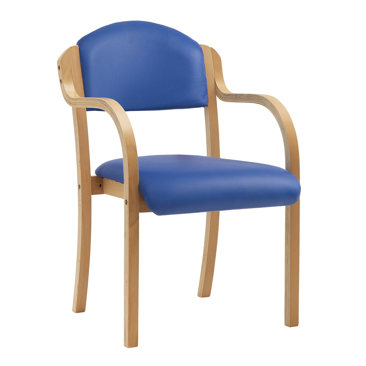 Beech Framed Stackable Side Armchair with Vinyl Upholstered and Padded Seat and Backrest