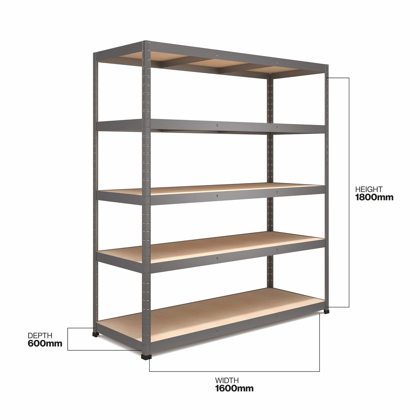 RB Boss 5x Tier Shelving Unit - 1800x1600x600mm 250kgs UDL - Galvanised
