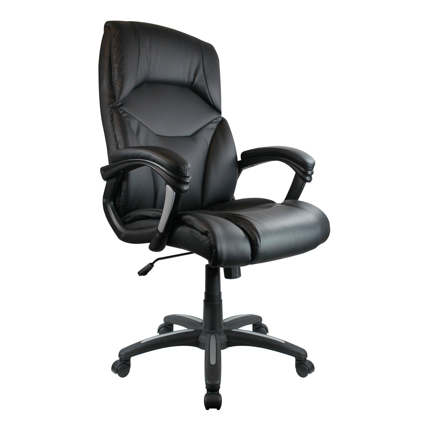 High Back Leather Effect Executive Armchair with Silver Detailed Black Nylon Base
