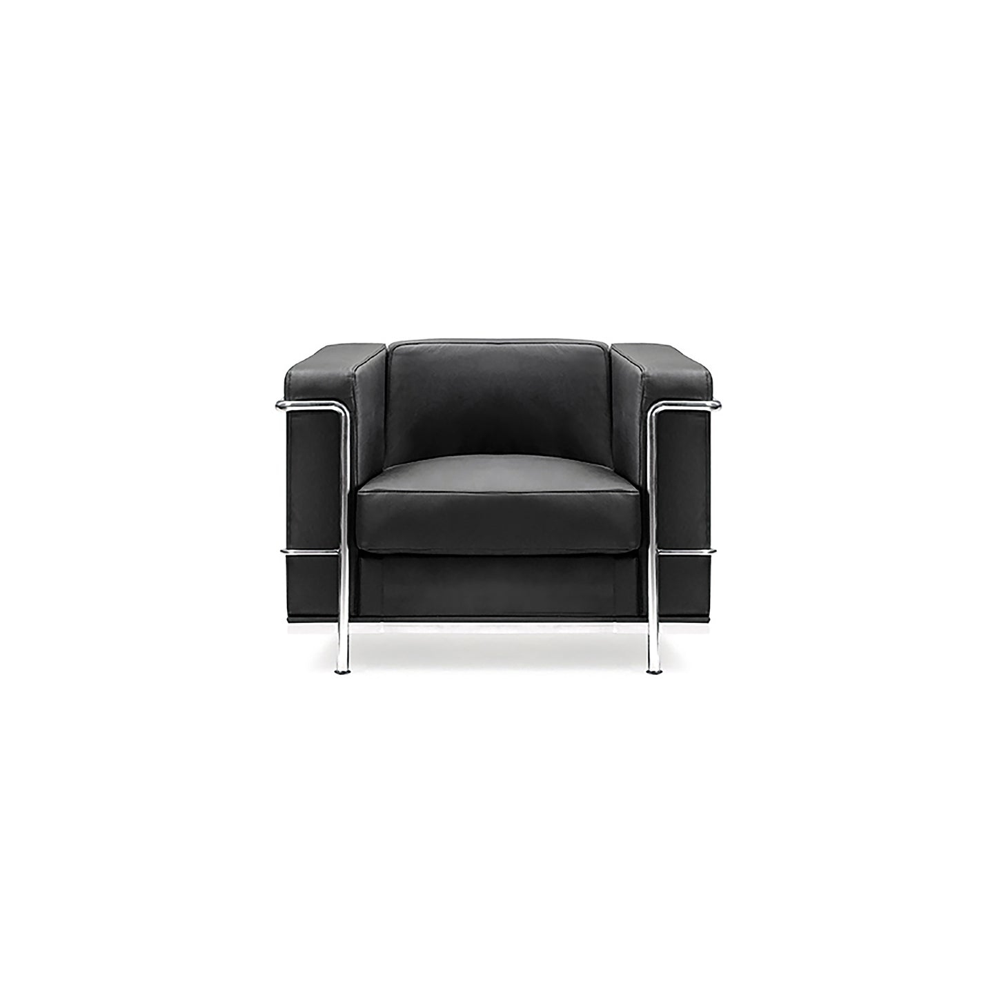 Contemporary Cubed Leather Faced Single Seater Reception Chair with Stainless Steel Frame and Integrated Leg Supports