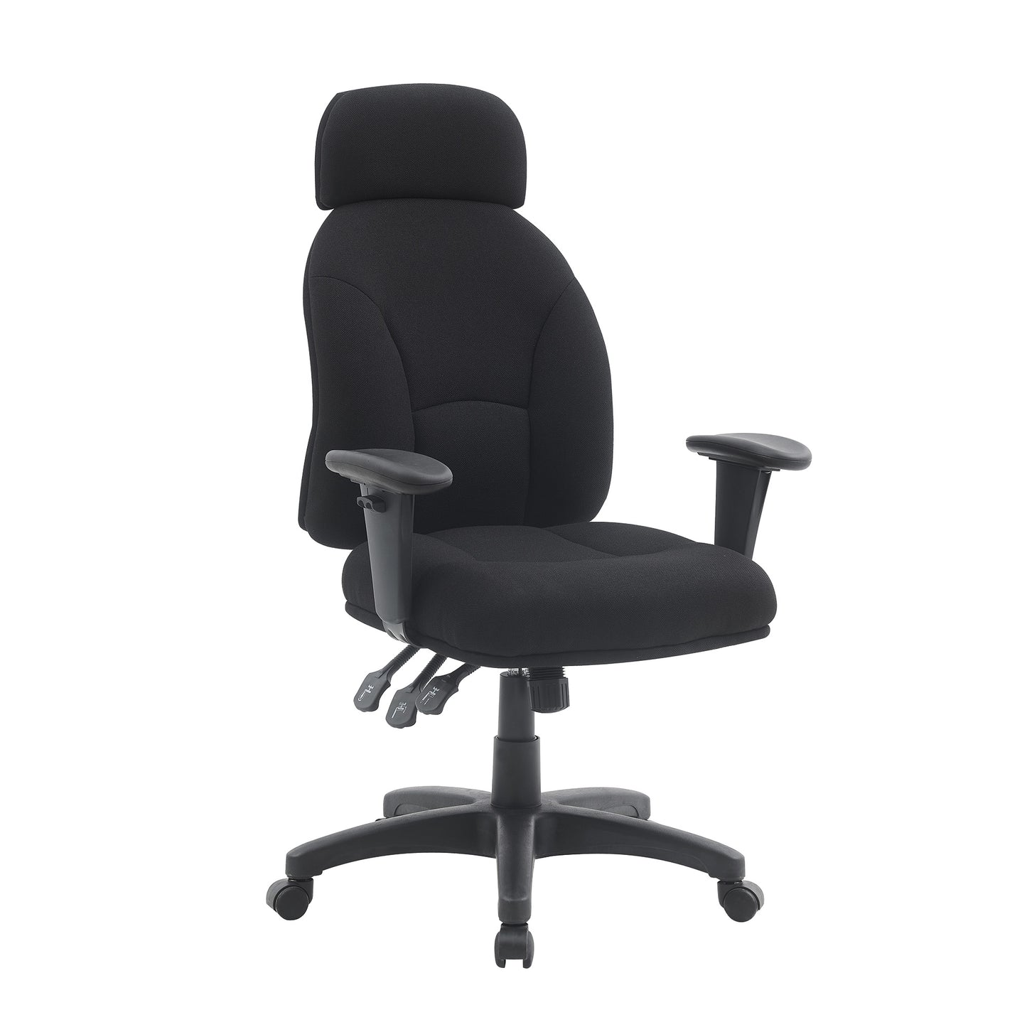 24 Hour High Back 3 Lever Fabric Operator Chair with Height Adjustable Arms