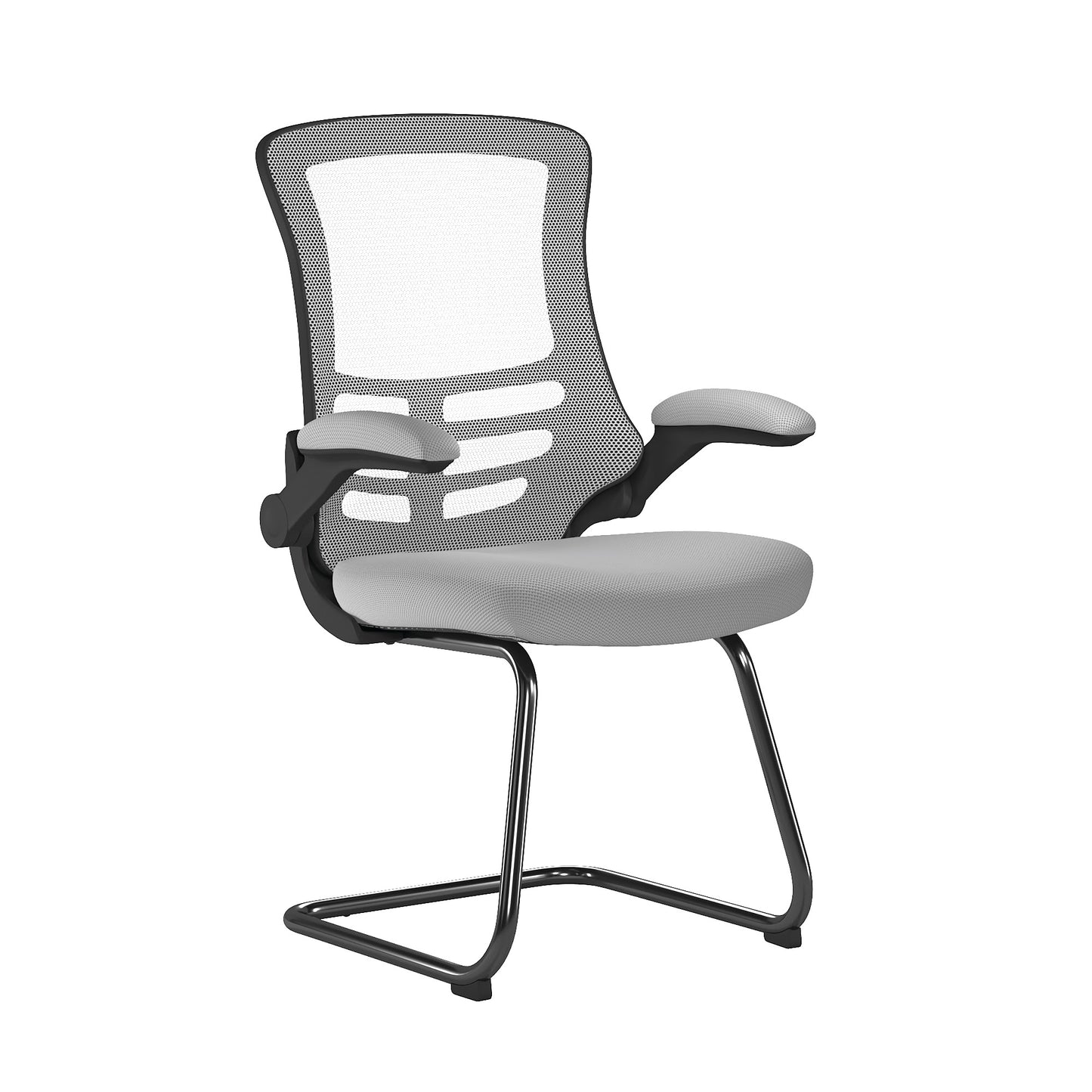 Designer High Back Mesh Cantilever Chair with Black Shell, Black Frame and Folding Arms