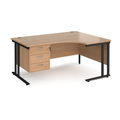 Maestro 25 cantilever right hand ergonomic desk with 3 drawer ped - MC16ERP3KB