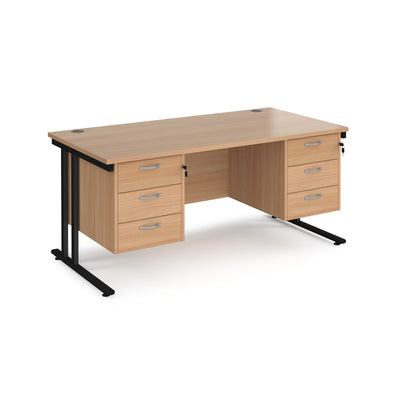 Maestro 25 cantilever 800mm deep desk with 2 x 3 drawer peds - MC16P33KB