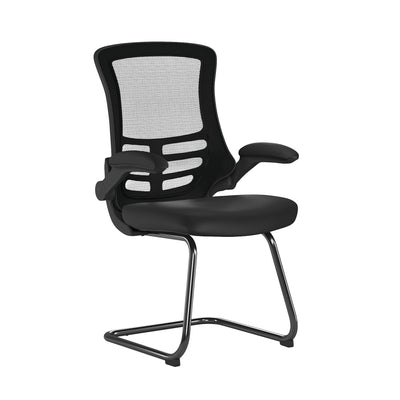 Designer High Back Mesh Cantilever Chair with Black Shell, Black Frame and Folding Arms