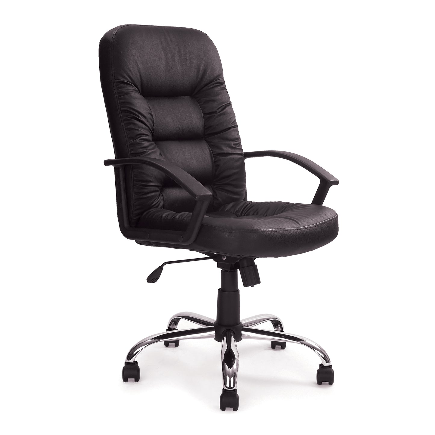 High Back Leather Faced Executive Armchair with Ruched Panel Detailing and Chrome Swivel Base