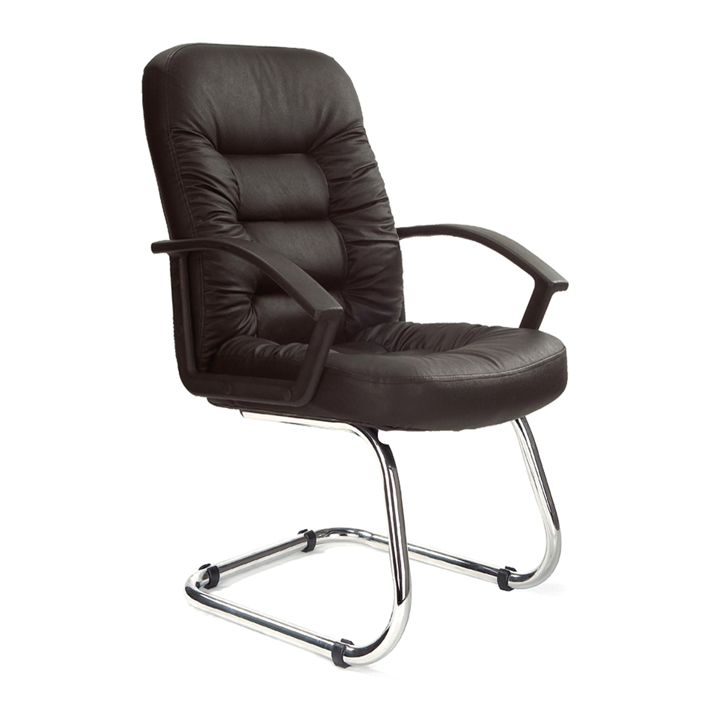 High Back Leather Faced Executive Visitor Armchair with Ruched Panel Detailing and Chrome Cantilever Base