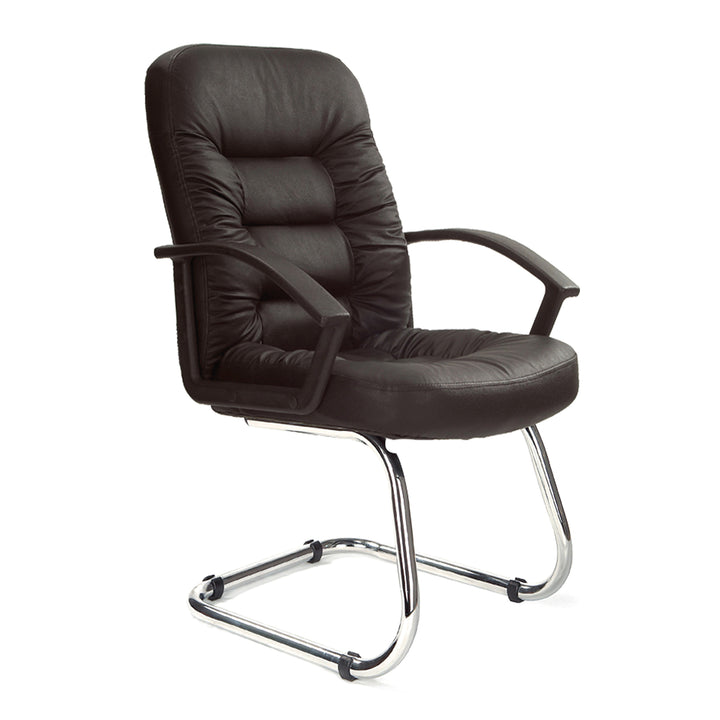 High Back Leather Faced Executive Visitor Armchair with Ruched Panel Detailing and Chrome Cantilever Base