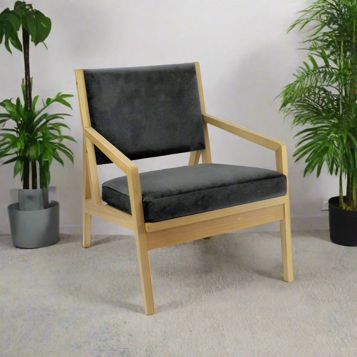 Hanna single seater sofa with wooden frame - grey fabric