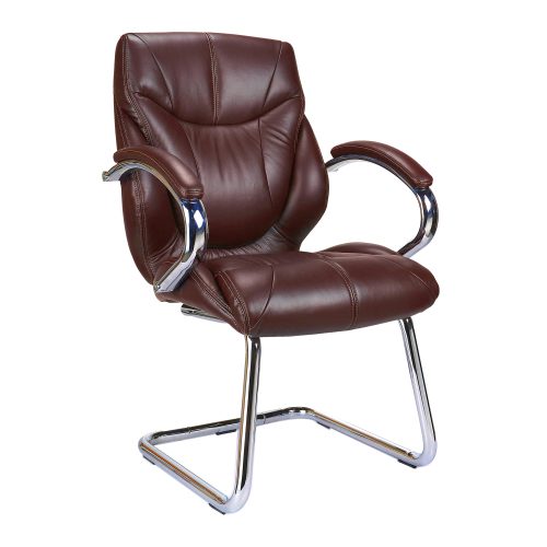 Sandown – High Back Luxurious Leather Faced Executive Visitor Armchair with Integral headrest and Chrome Base