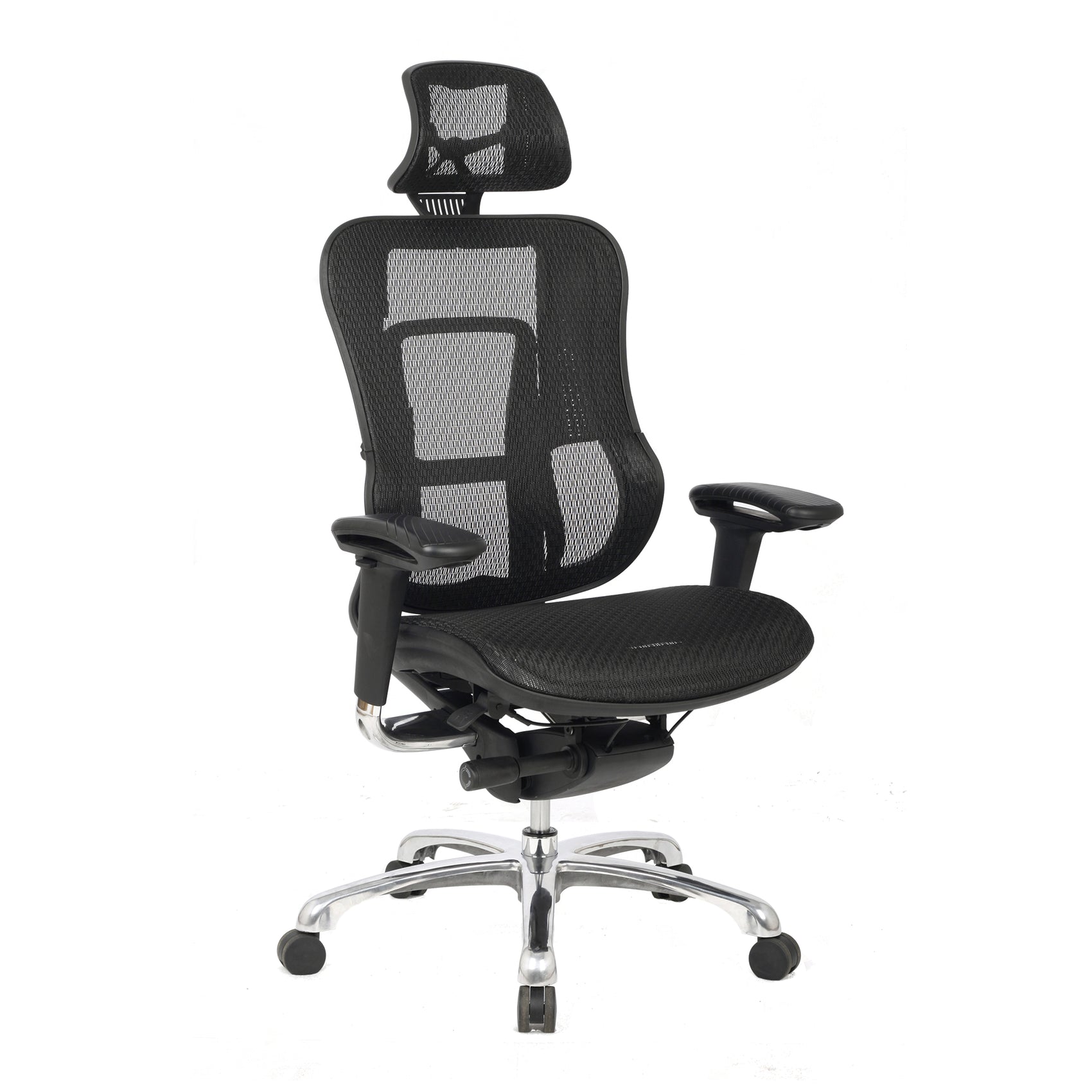 Aztec – High Back Synchronous Mesh Designer Executive Chair with Adjustable Headrest and Chrome Base – Black