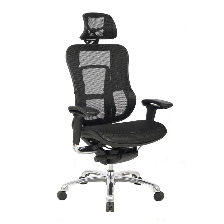 Aztec – High Back Synchronous Mesh Designer Executive Chair with Adjustable Headrest and Chrome Base – Black