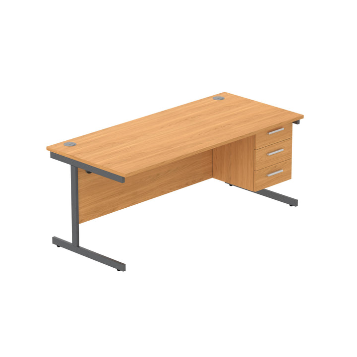 Office Rectangular Desk with Steel Single Upright Cantilever Legs + 3 Drawer Fixed Pedestal (FSC)
