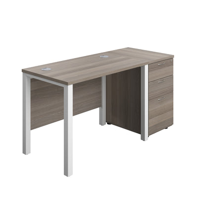 Aztec|Goal Post Leg|Rectangular Desk with 3 Drawer Desk High Pedestal|1000x600|Grey Oak-White