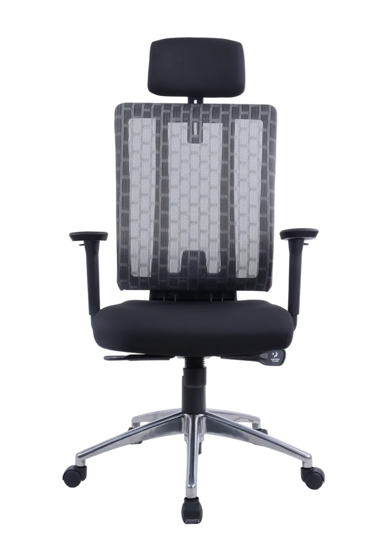 BELLAMY High-Back Ergonomic Office Chair with Headrest | Grey Mesh Executive Chair with Aluminium Base | 2026 Advanced Tilt & Lock Posture Chair