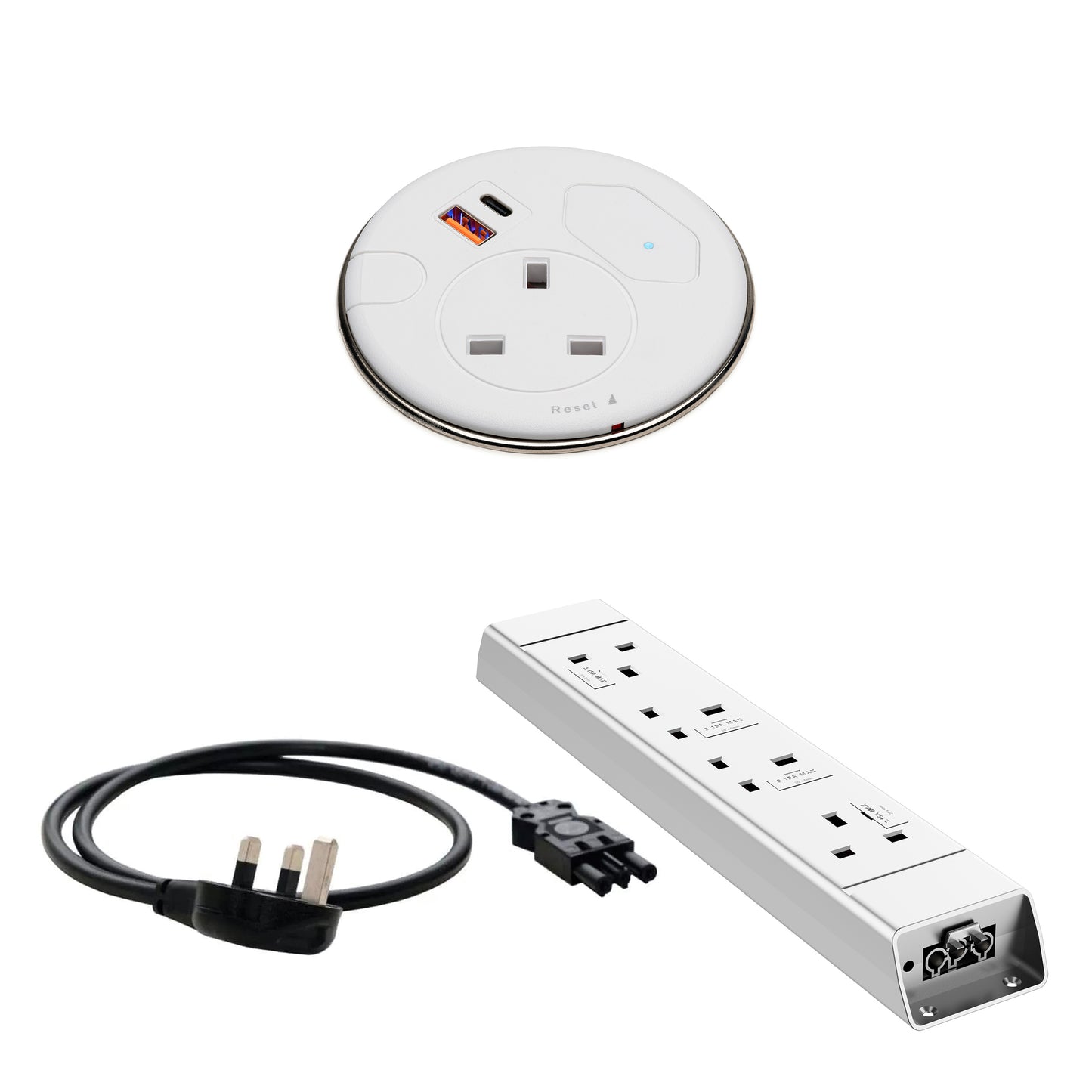 Malmo In Desk Grommet Power Bundle|White
