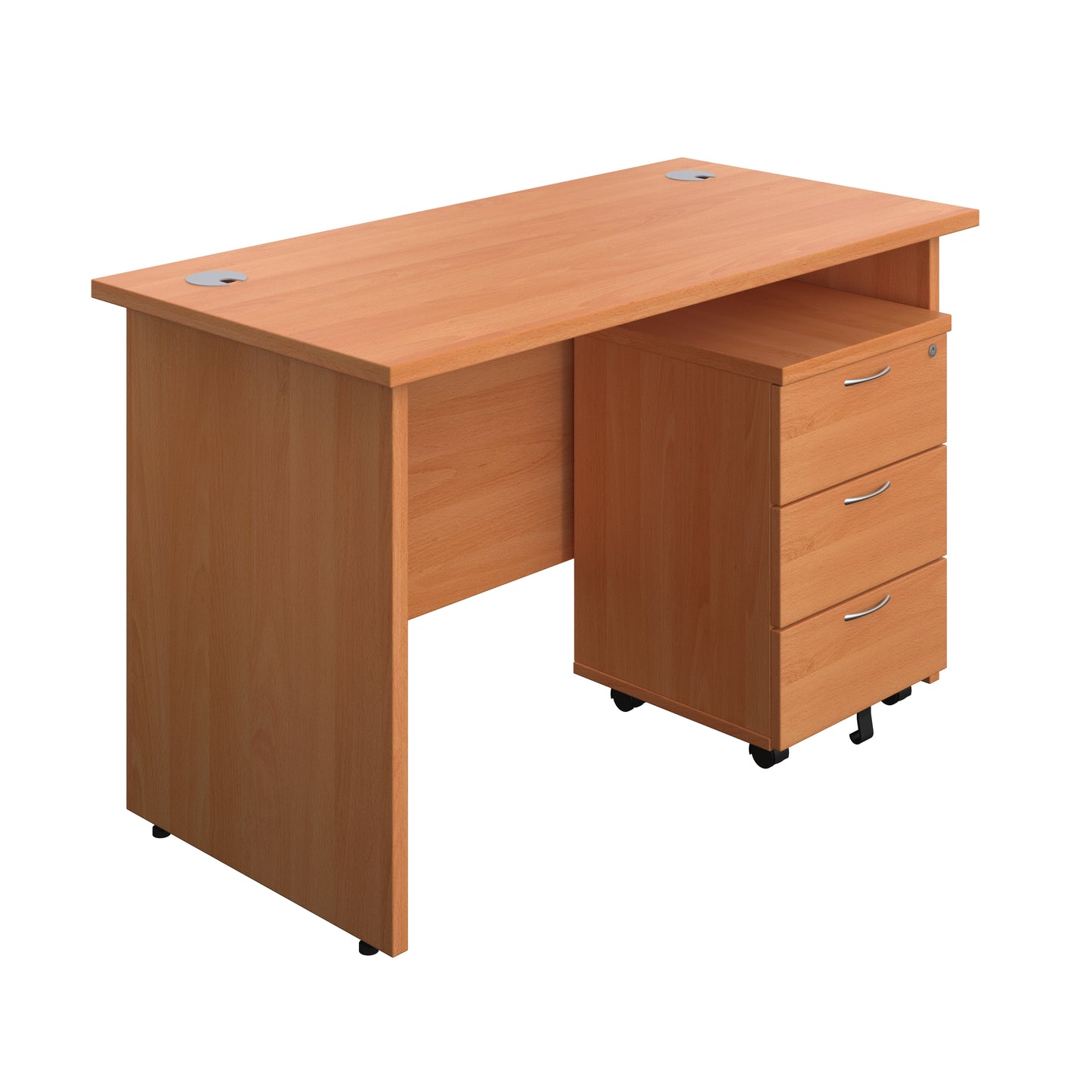 Aztec|Panel Plus|Rectangular Desk with 3 Drawer Mobile Pedestal|1200x600|Beech-Beech