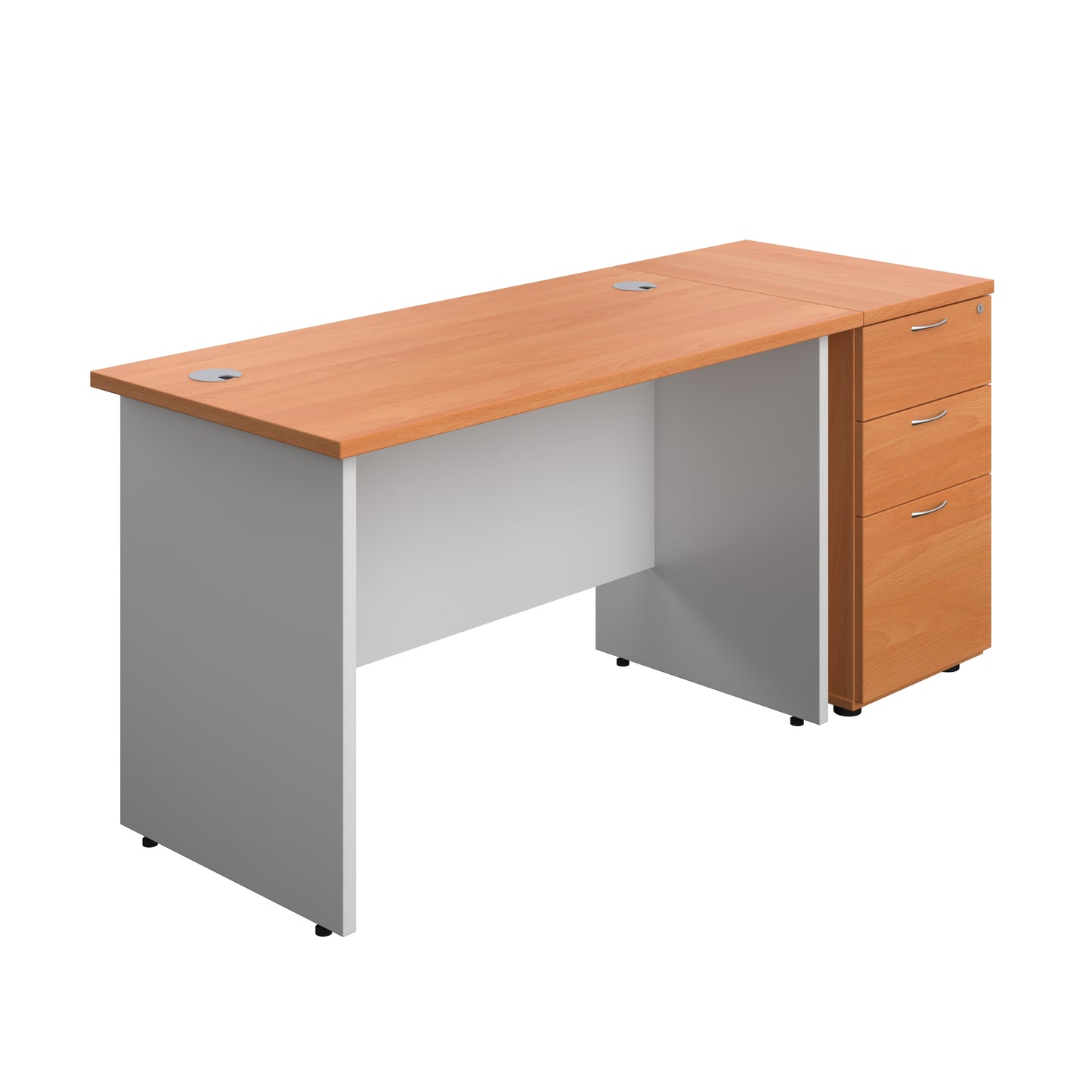 Aztec|Panel Plus|Rectangular Desk with 3 Drawer Desk High Pedestal|1200x600|Beech-White