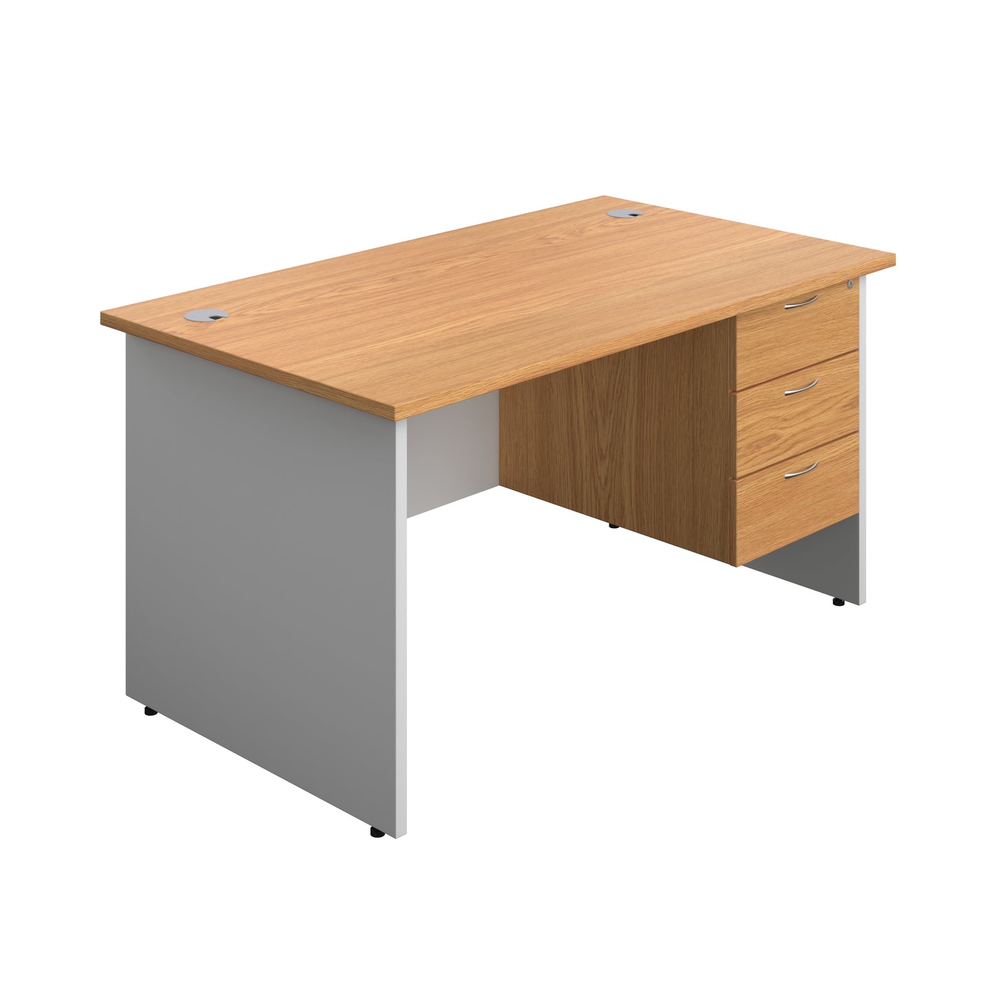 Aztec|Panel|Rectangular Desk with 3 Drawer Fixed Pedestal|1400x800|Nova Oak-White