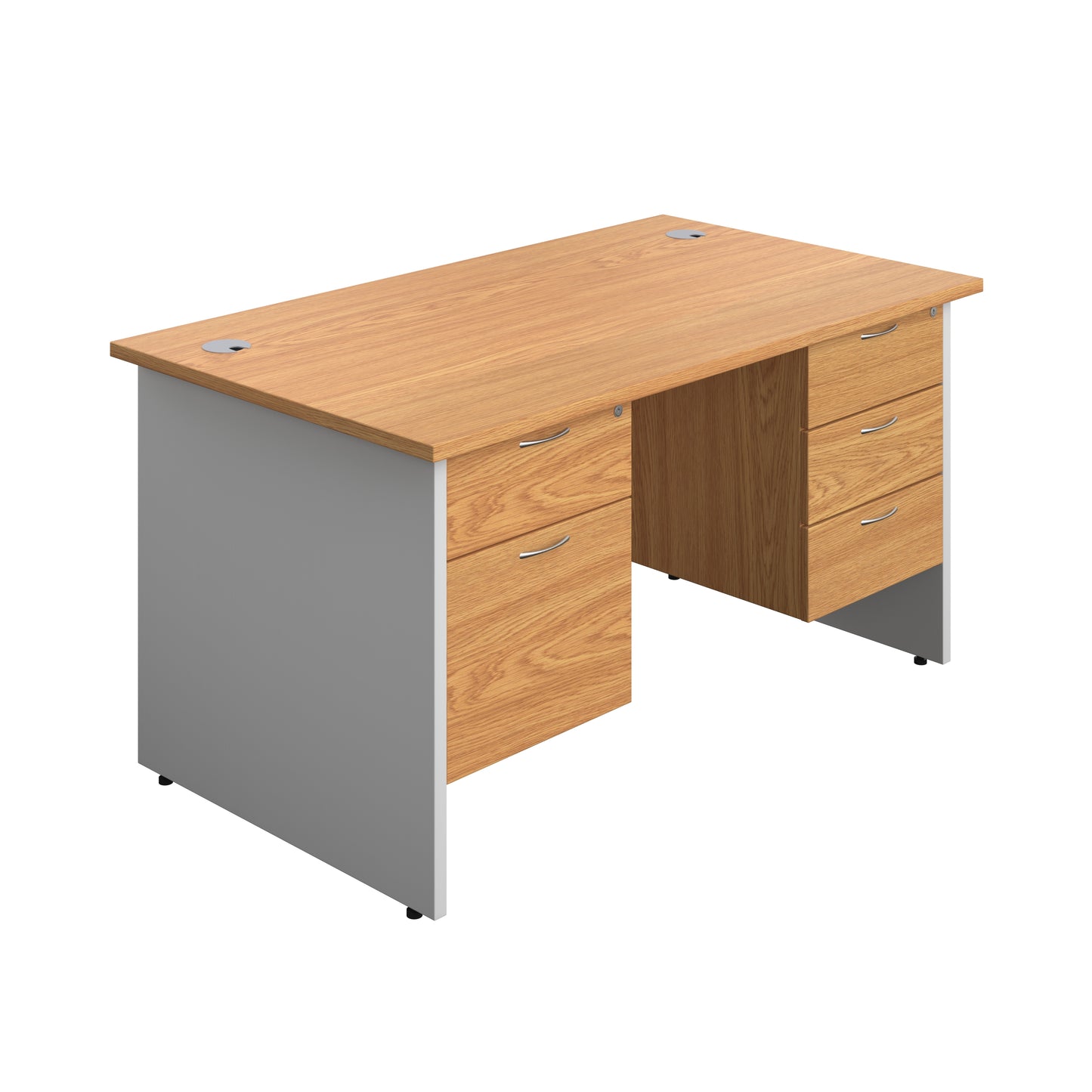 Aztec|Panel|Rectangular Desk with 2 & 3 Drawer Fixed Pedestal|1400x800|Nova Oak-White