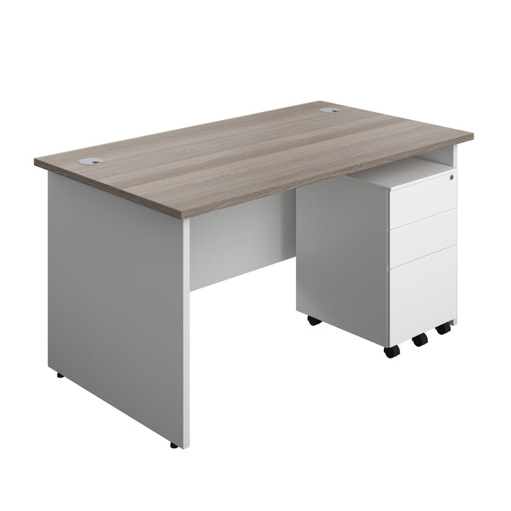 Panel Plus Rectangular Desk + 3 Drawer Steel Pedestal Bundle (FSC)