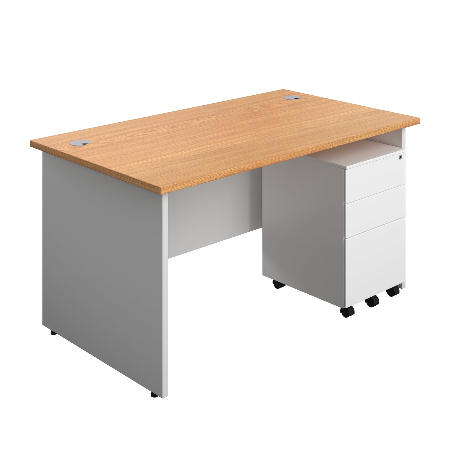 Aztec|Panel|Rectangular Desk with 3 Drawer Steel Pedestal|1400x800|Nova Oak-White