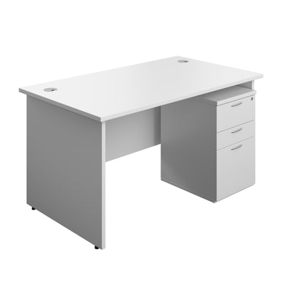 Aztec|Panel|Rectangular Desk with 3 Drawer Under Desk Pedestal|1400x800|White
