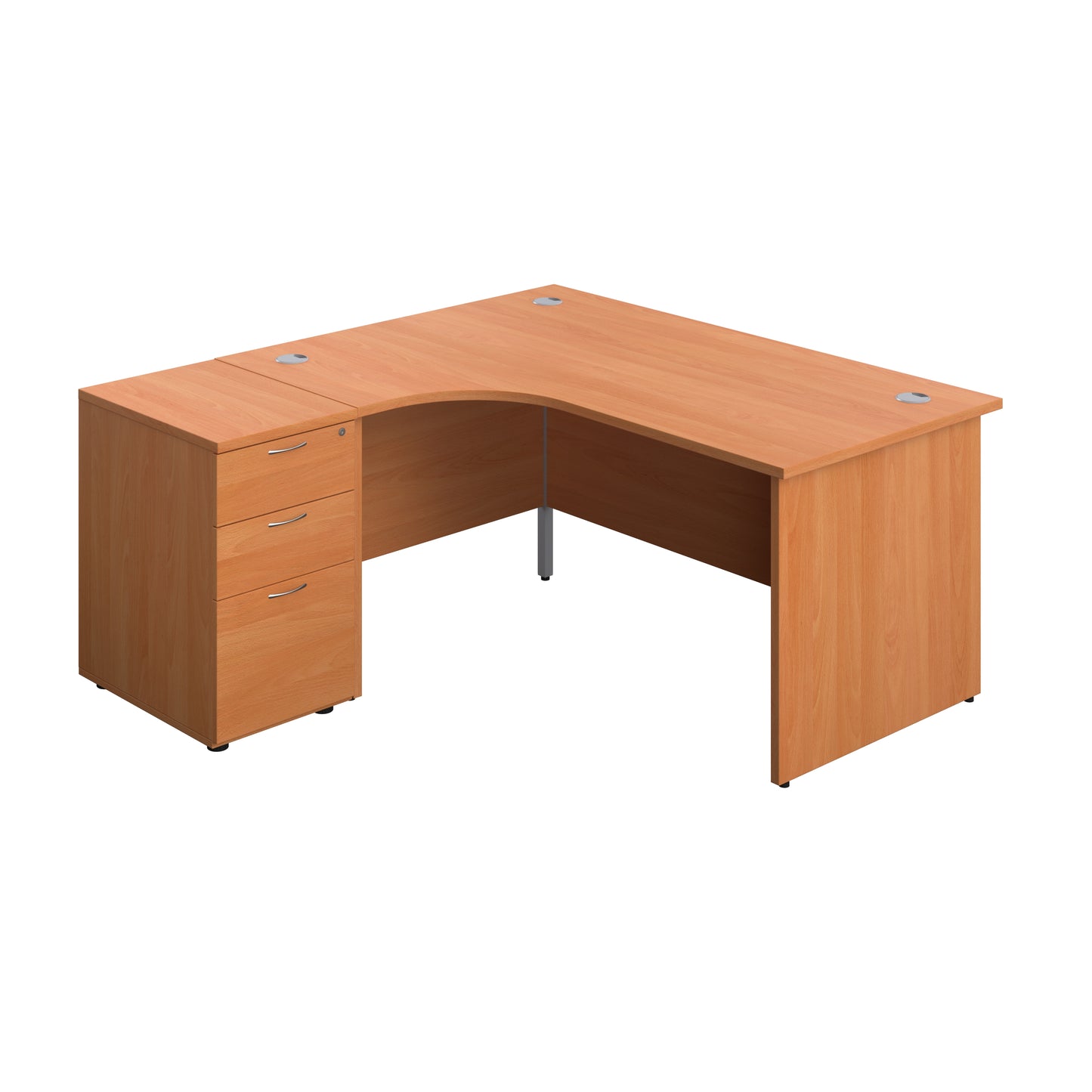 Aztec|Panel|Left Hand|Radial Desk with 3 Drawer 600 Desk High Pedestal|1600x1200|Beech