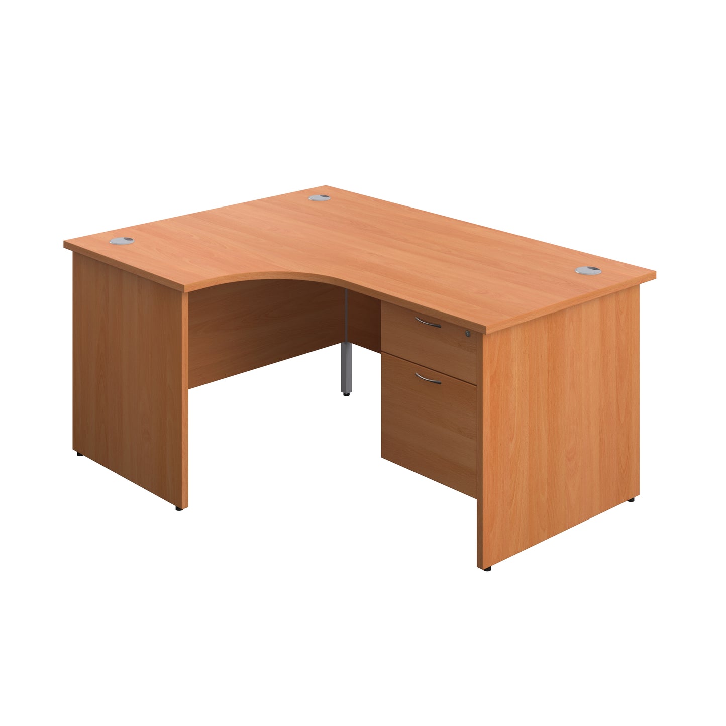 Aztec|Panel|Left Hand|Radial Desk with 2 Drawer Fixed Pedestal|1600x1200|Beech