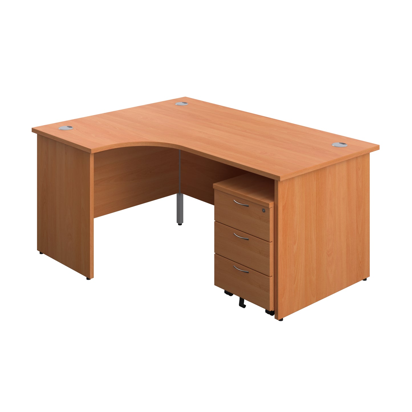 Aztec|Panel|Left Hand|Radial Desk with 3 Drawer Mobile Pedestal|1600x1200|Beech-White