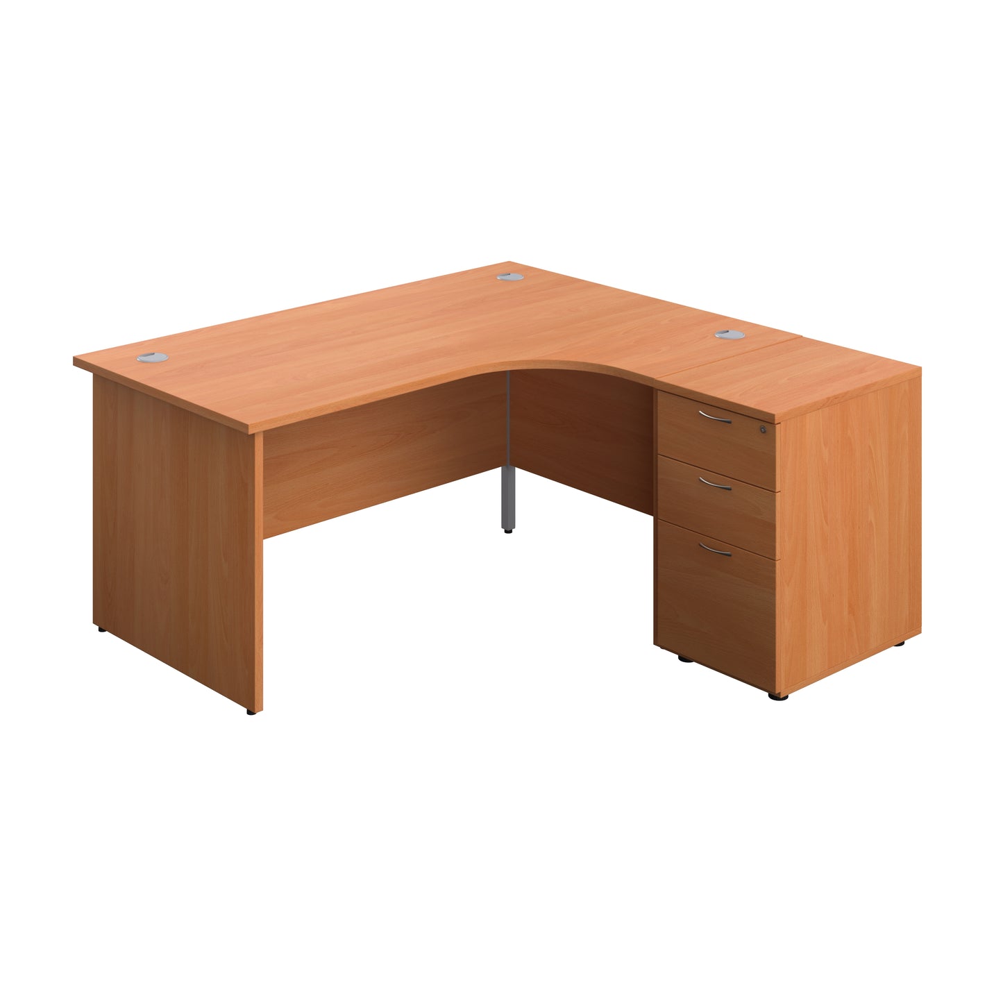 Aztec|Panel|Right Hand|Radial Desk with 3 Drawer 600 Desk High Pedestal|1600x1200|Beech-White