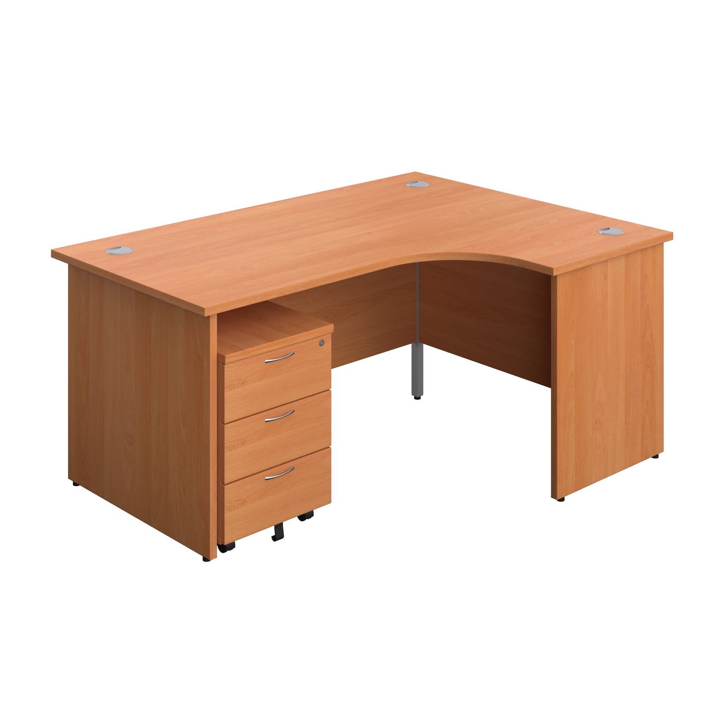 Aztec|Panel|Right Hand|Radial Desk with 3 Drawer Mobile Pedestal|1600x1200|Grey Oak