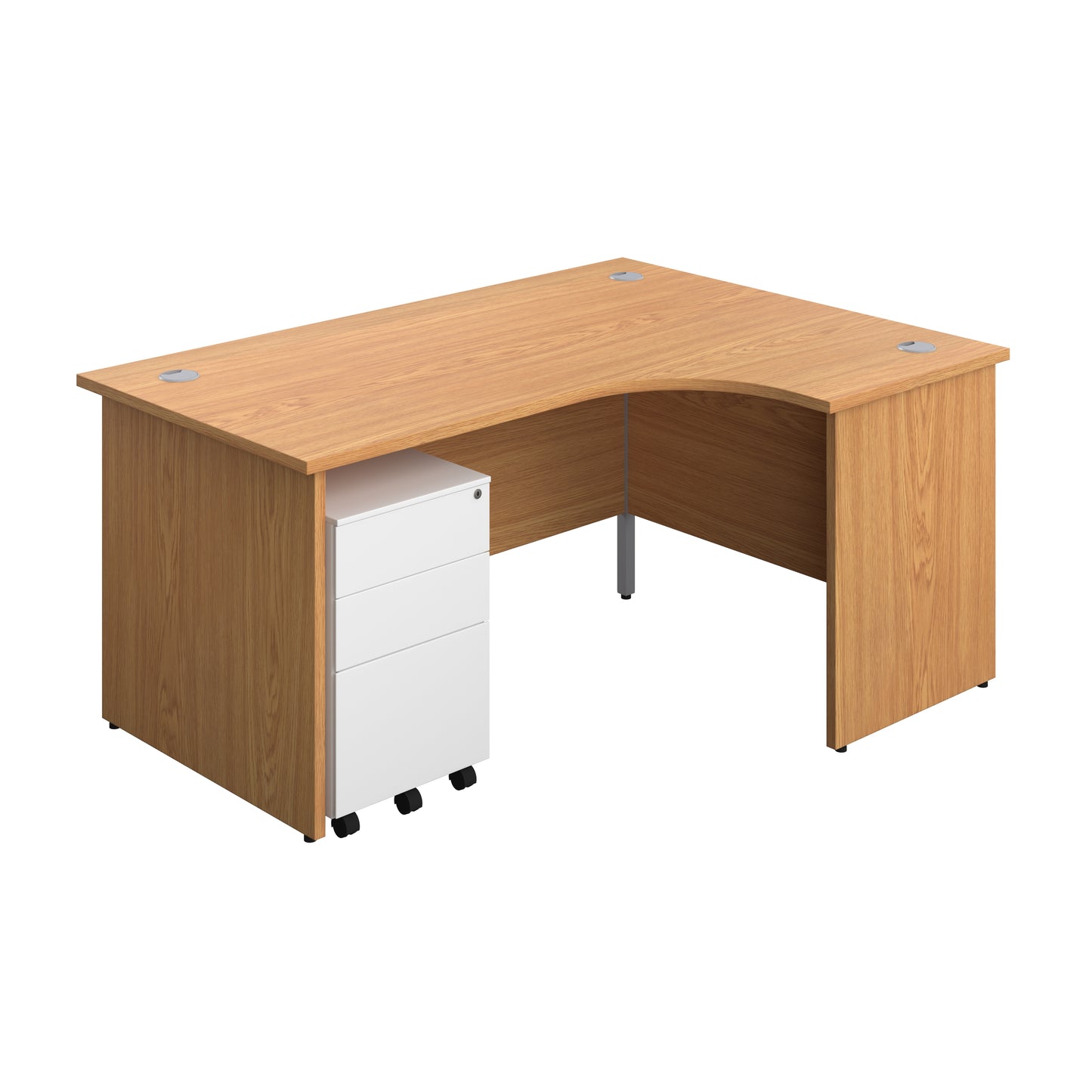 Aztec|Panel|Right Hand|Radial Desk with 3 Drawer White Slimline Steel Mobile Pedestal|1600x1200|Beech
