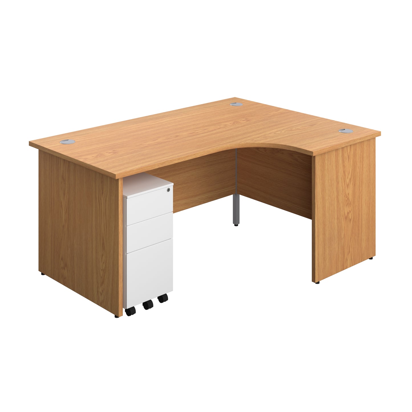 Aztec|Panel|Right Hand|Radial Desk with 3 Drawer Under Desk Pedestal|1600x1200|Beech