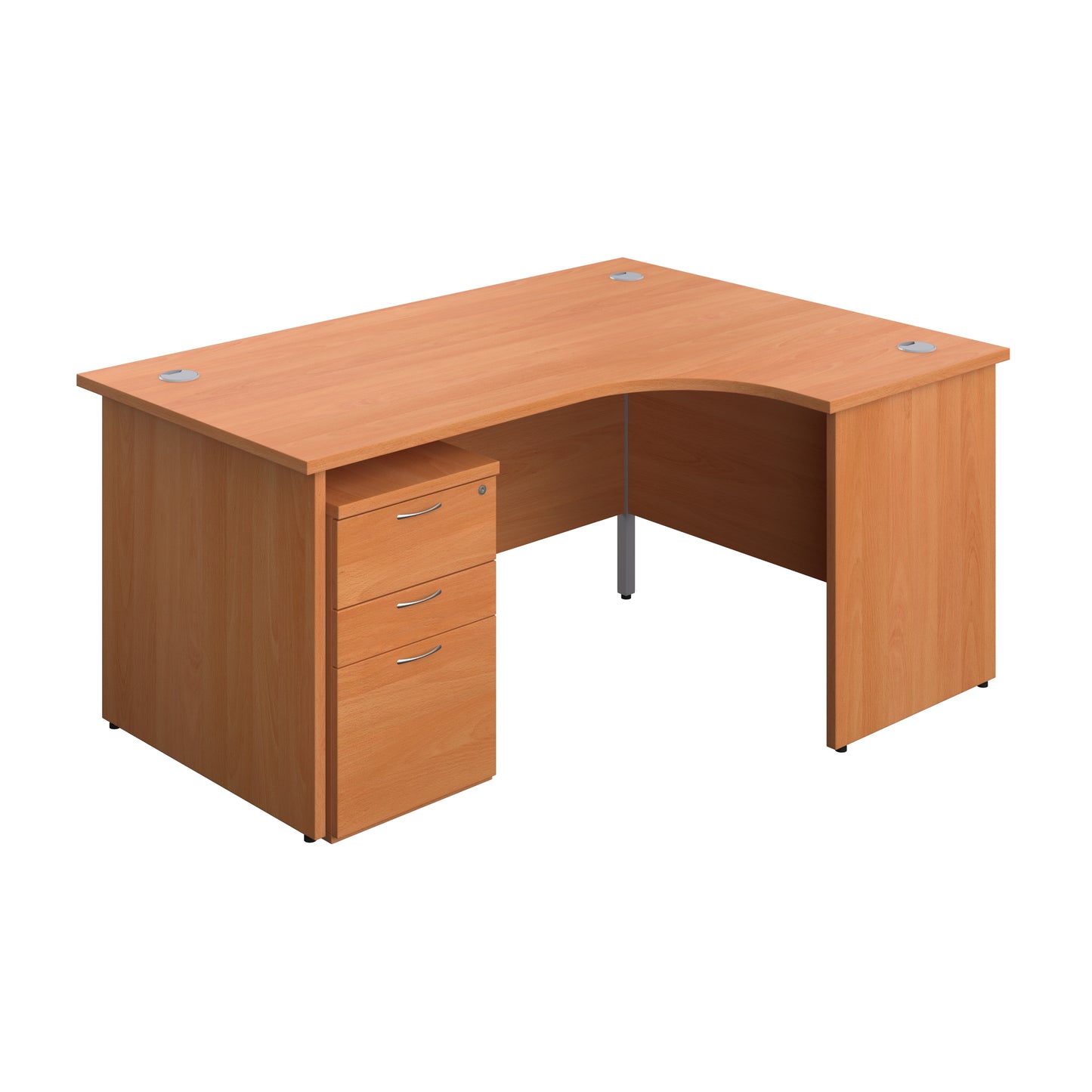 Aztec|Panel|Right Hand|Radial Desk with 3 Drawer Under Desk Pedestal|1600x1200|Grey Oak-White