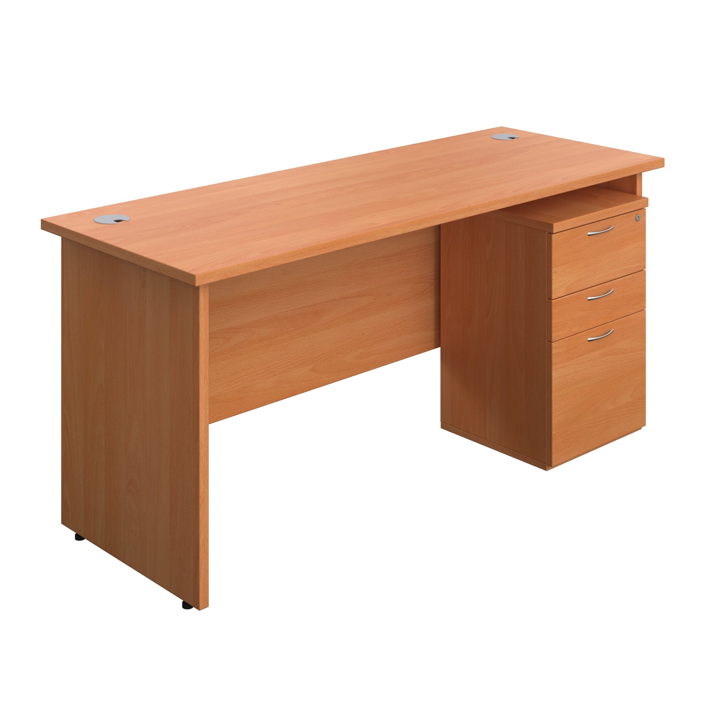 Aztec|Panel|Rectangular Desk with 3 Drawer Under Desk Pedestal|1600x600|Beech