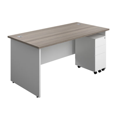 Aztec|Panel|Rectangular Desk with 3 Drawer Slimline Steel Pedestal|1600x800|Grey Oak-White