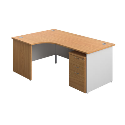 Aztec|Panel|Left Hand Radial Desk with 3 Drawer High Mobile Pedestal|1800x1200|Nova Oak-White