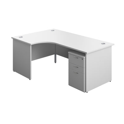 Aztec|Panel|Left Hand Radial Desk with 3 Drawer High Mobile Pedestal|1800x1200|White