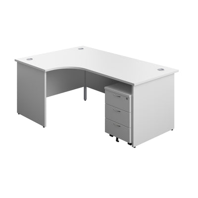 Aztec|Panel|Left Hand Radial Desk with 3 Drawer Mobile Pedestal|1800x1200|White