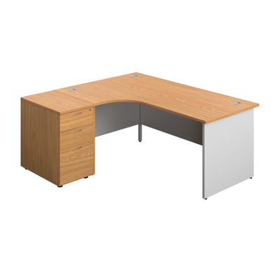 Aztec|Panel|Left Hand Radial Desk with 3 Drawer 600 Desk High Pedestal|1800x1200|Nova Oak-White