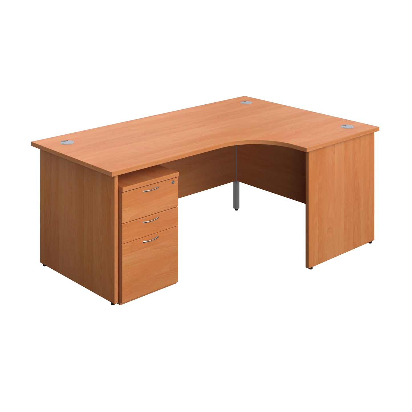 Aztec|Panel|Right Hand Radial Desk with 3 Drawer High Mobile Pedestal|1800x1200|Beech