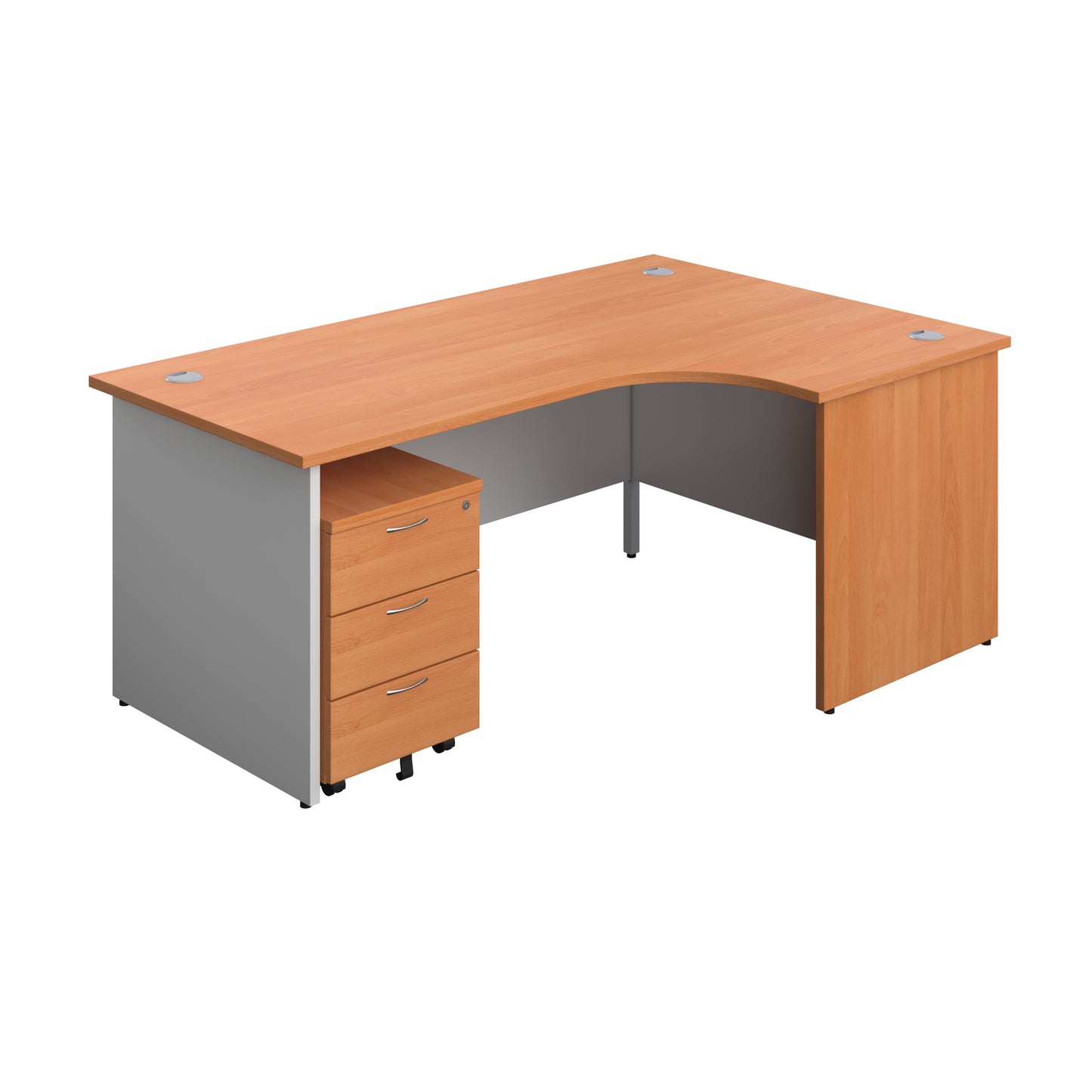 Aztec|Panel|Right Hand Radial Desk with 3 Drawer Mobile Pedestal|1800x1200|Beech-White