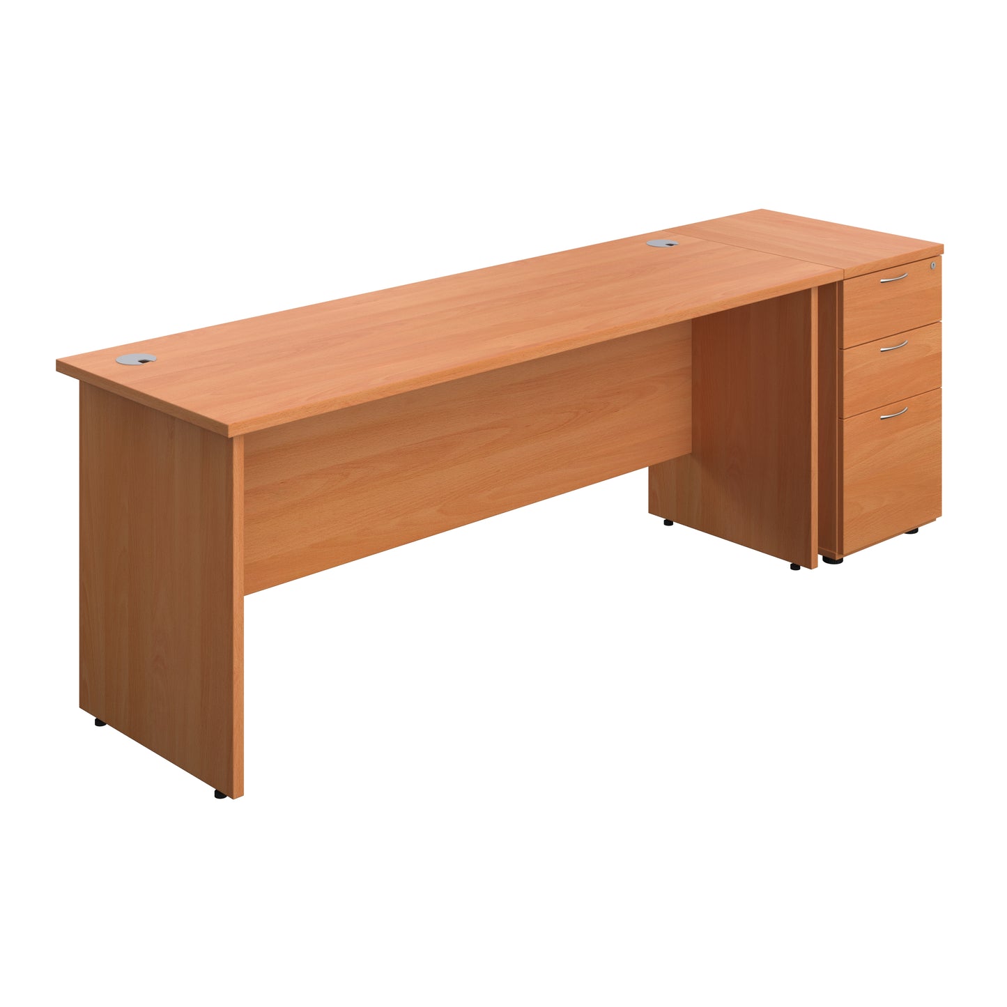 Aztec|Panel|Rectangular Desk with 3 Drawer 800 Desk High Pedestal|1800x600|Beech