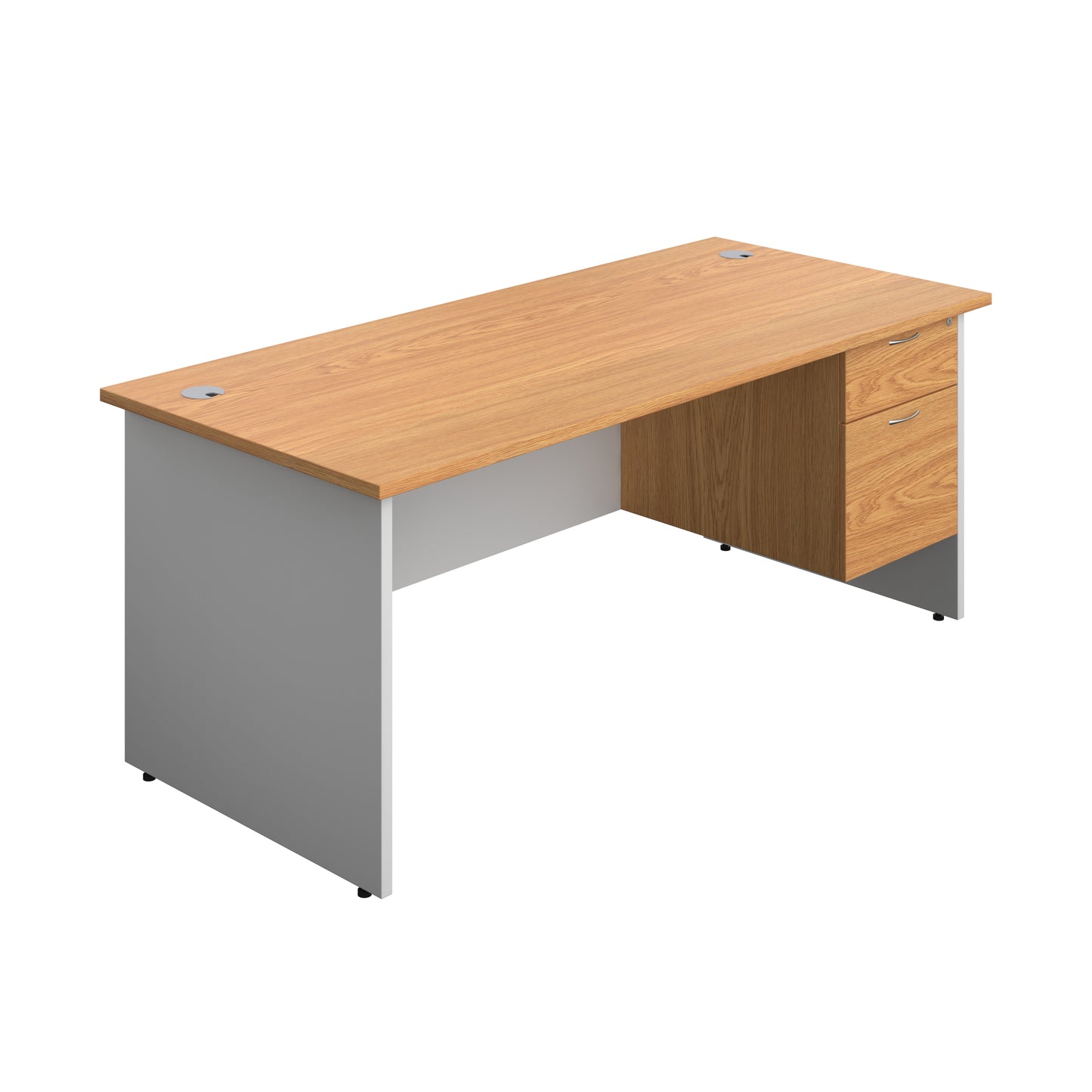 Aztec|Panel|Rectangular Desk with 2 Drawer Fixed Pedestal|1800x800|Nova Oak-White