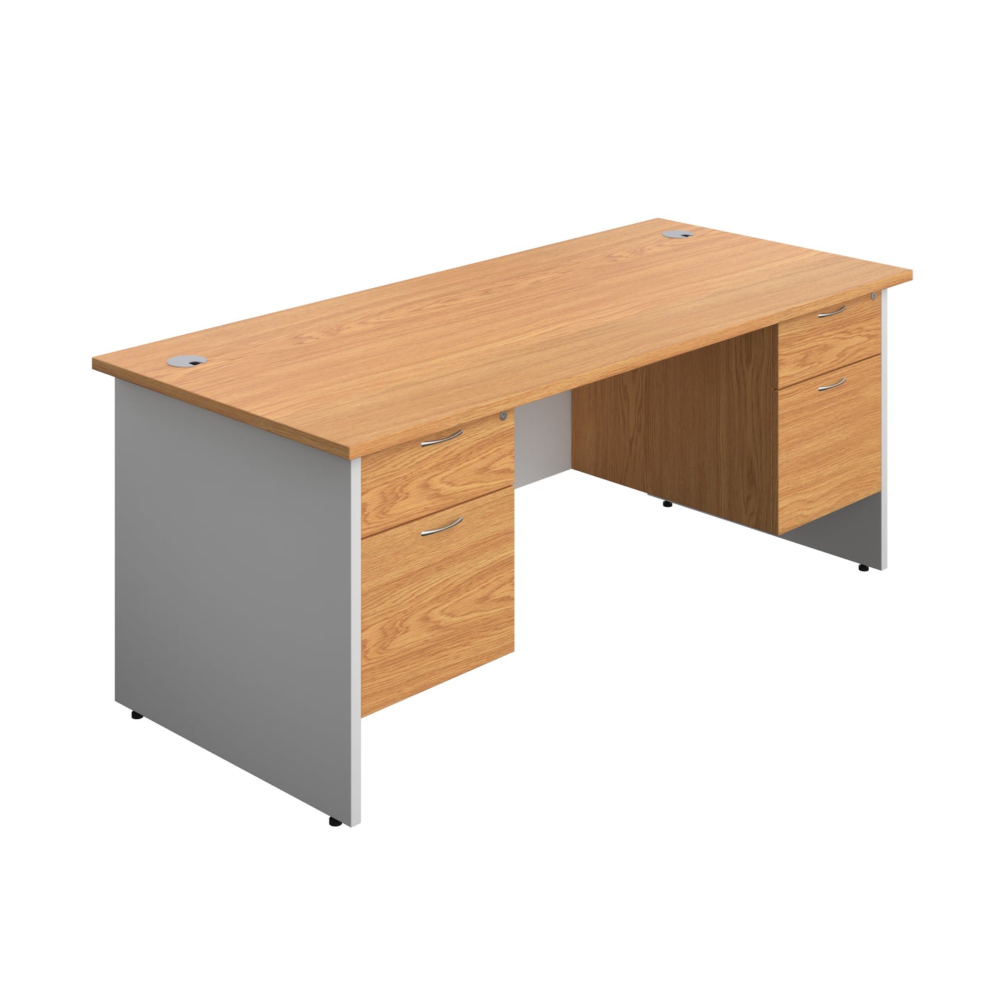 Aztec|Panel|Rectangular Desk with 2 and 2 Drawer Fixed Pedestal|1800x800|Nova Oak-White