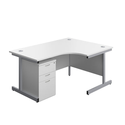 Aztec|Single Upright|Right Hand|Radial Desk with High Mobile Pedestal 3 Drawer|1600x1200|White-Silver