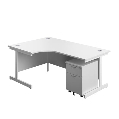 Aztec|Single Upright|Left Hand|Radial Desk with 2 Drawer Mobile Pedestal|1800x1200|White-White