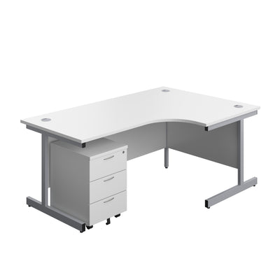 Aztec|Single Upright|Right Hand|Radial Desk with 3 Drawer Mobile Pedestal|1800x1200|White-Silver