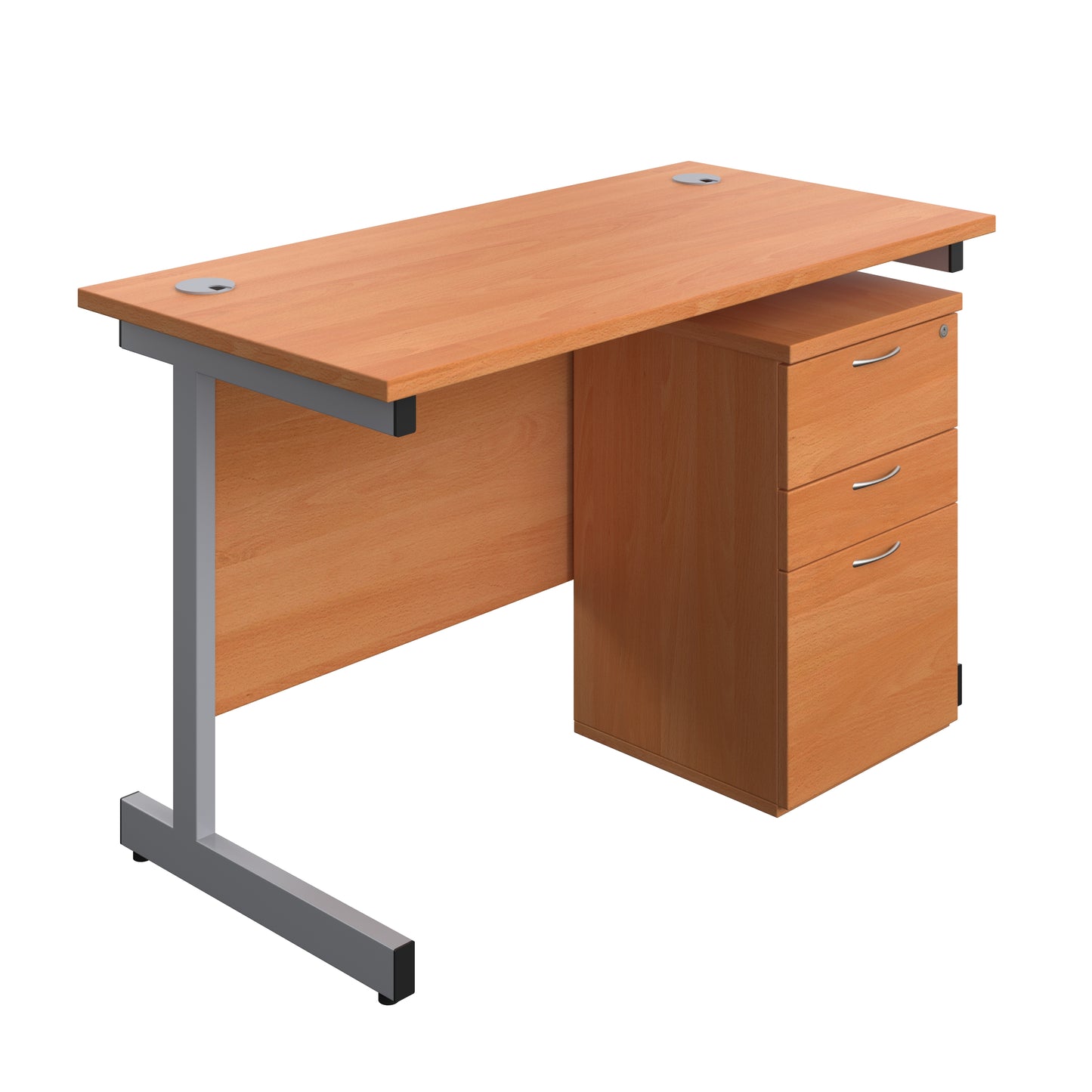 Aztec|Single Upright|Rectangular|Desk and High Mobile Pedestal 3 Drawer|1200x600|Beech-Silver
